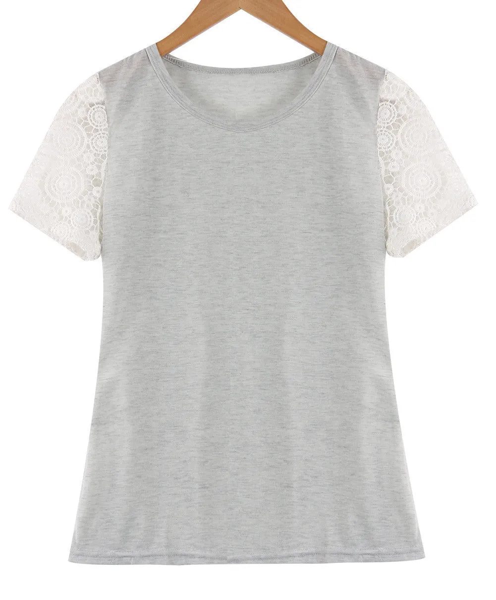 Candy Colors Pink Fashion Plus Size Women Vest Top Blouse Women's Lace Casual Tank Tops Ladies Lace Short Sleeve Blouse