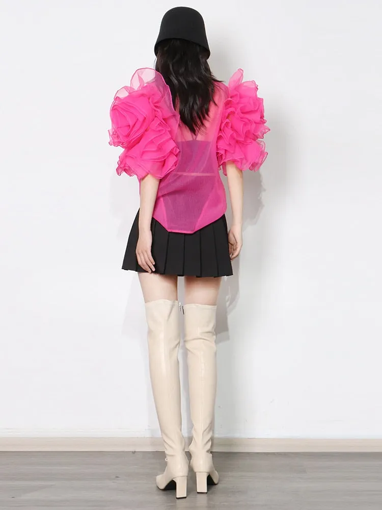 Casual Shirt For Women Bowknot Collar Half Solid Blouse