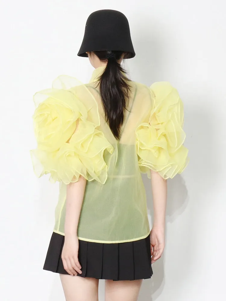Casual Shirt For Women Bowknot Collar Half Solid Blouse