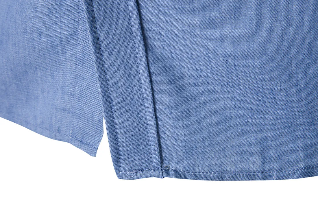Casual Style Lapel Collar Pockets Design Bleach Wash Long Sleeves Denim Shirt For Men 9578