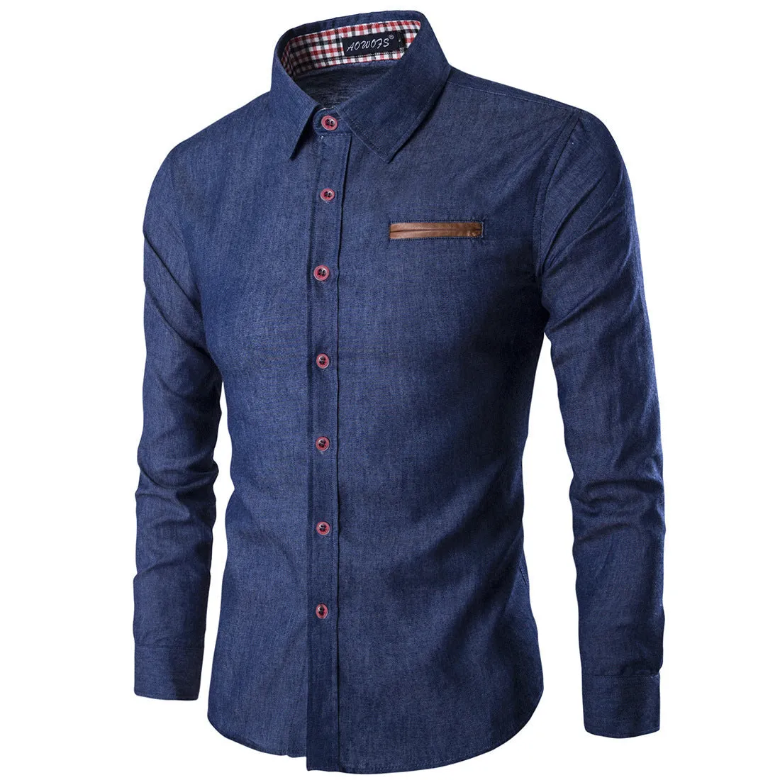 Casual Style Lapel Collar Pockets Design Bleach Wash Long Sleeves Denim Shirt For Men 9578