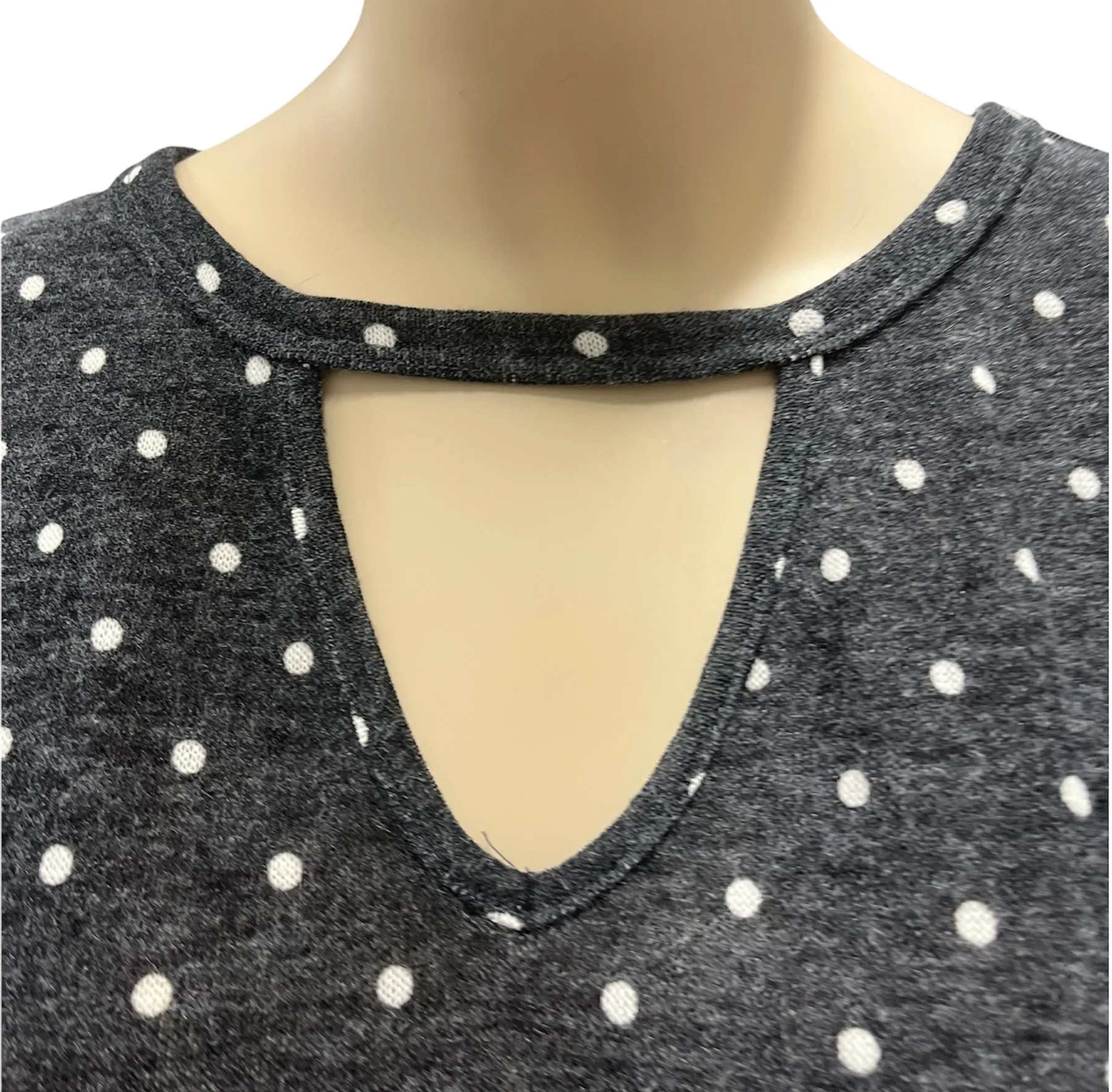 Charcoal Keyhole  V Neck Sweater w/ Polka Dots