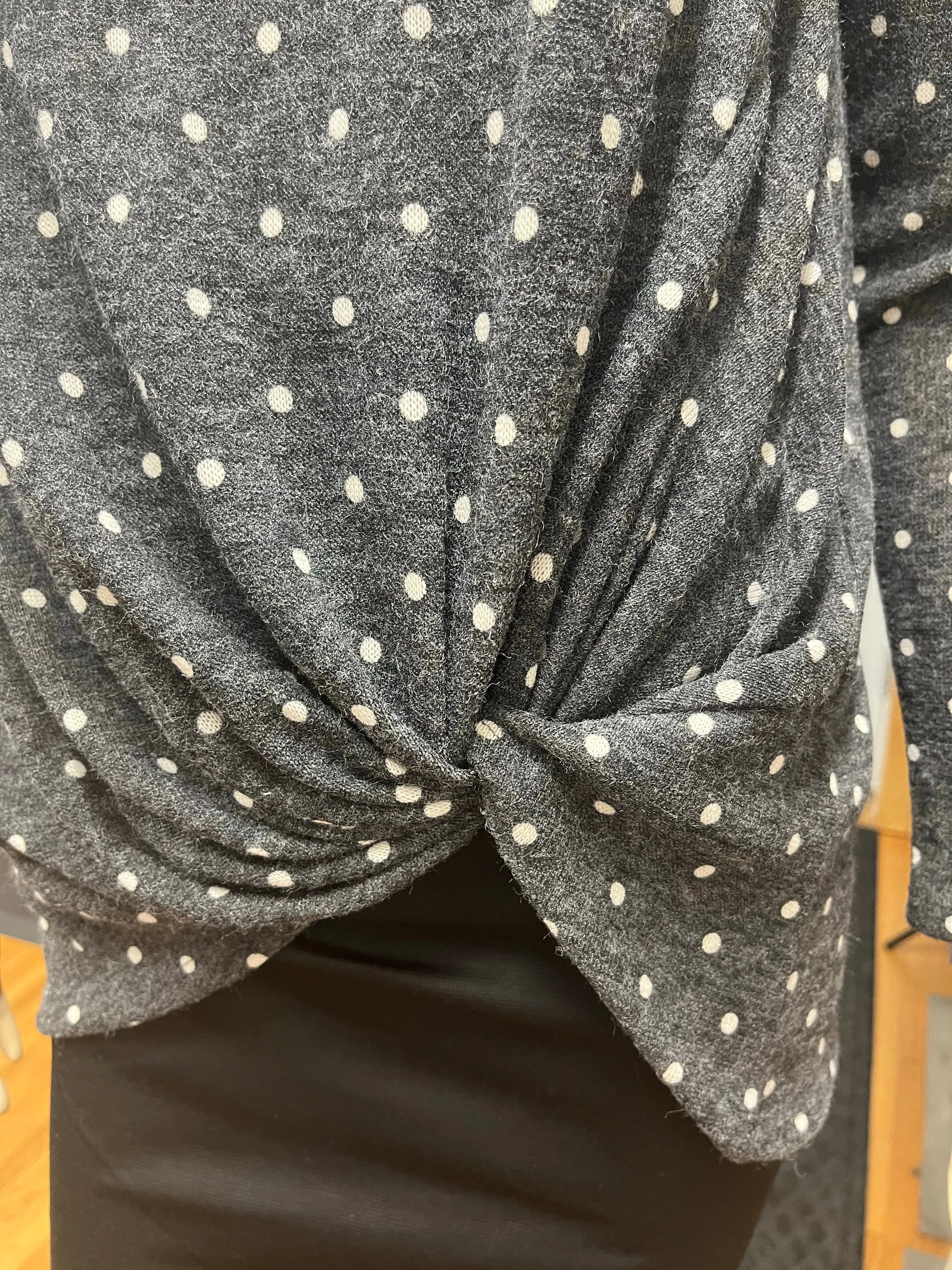 Charcoal Keyhole  V Neck Sweater w/ Polka Dots