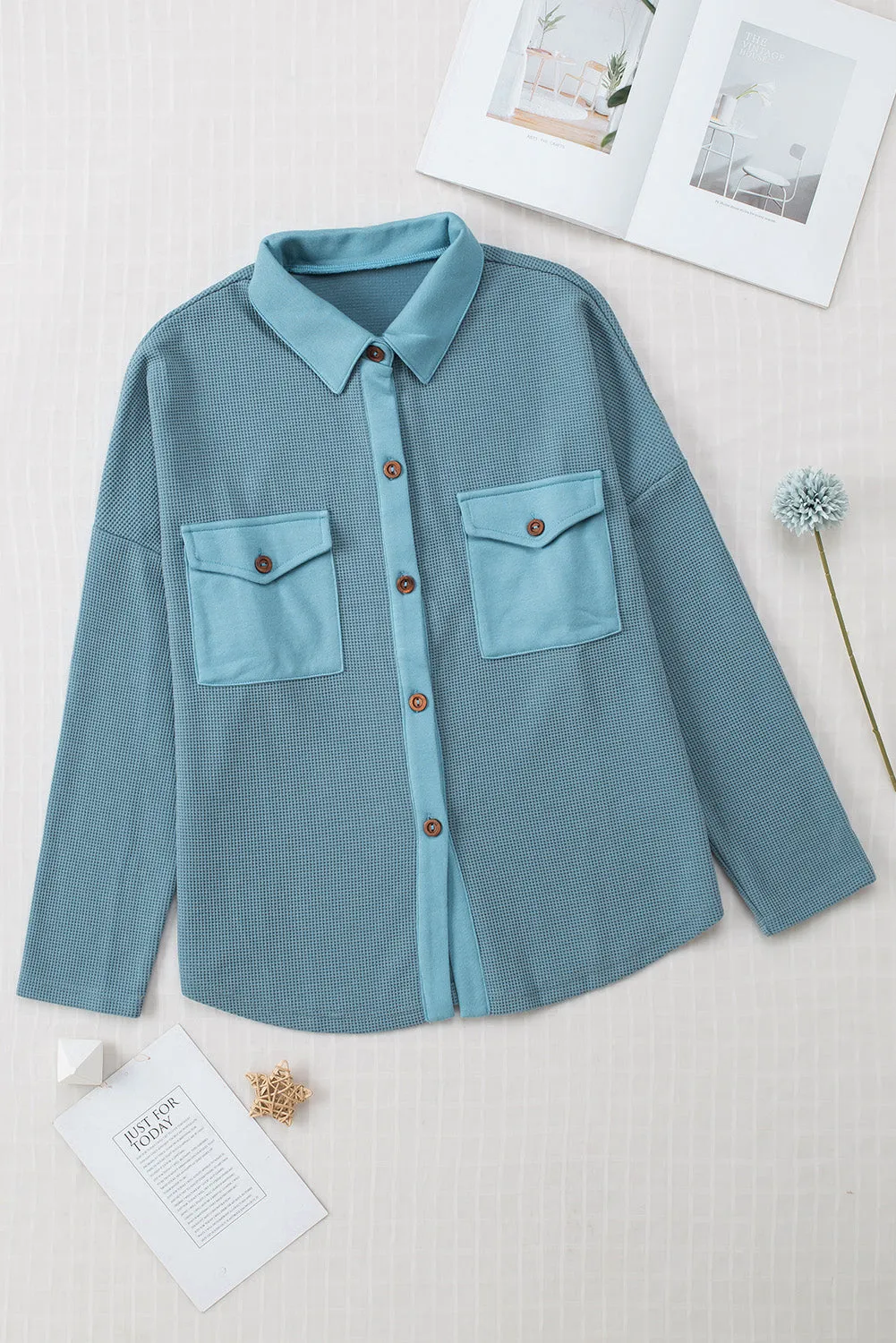 Chest Flap Waffle Knit Shacket