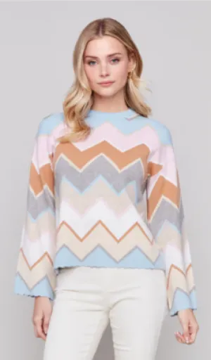  CHEVRON KNIT BELL SLEEVE SWEATER - CANDY