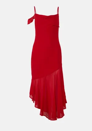 Chiffon Cowl Neck Midi Dress