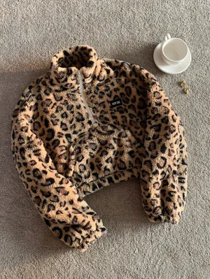 Comfortcana Leopard Faux Fur Women's Casual Letter Graphic Pullover Sweatshirt, Autumn/Winter
