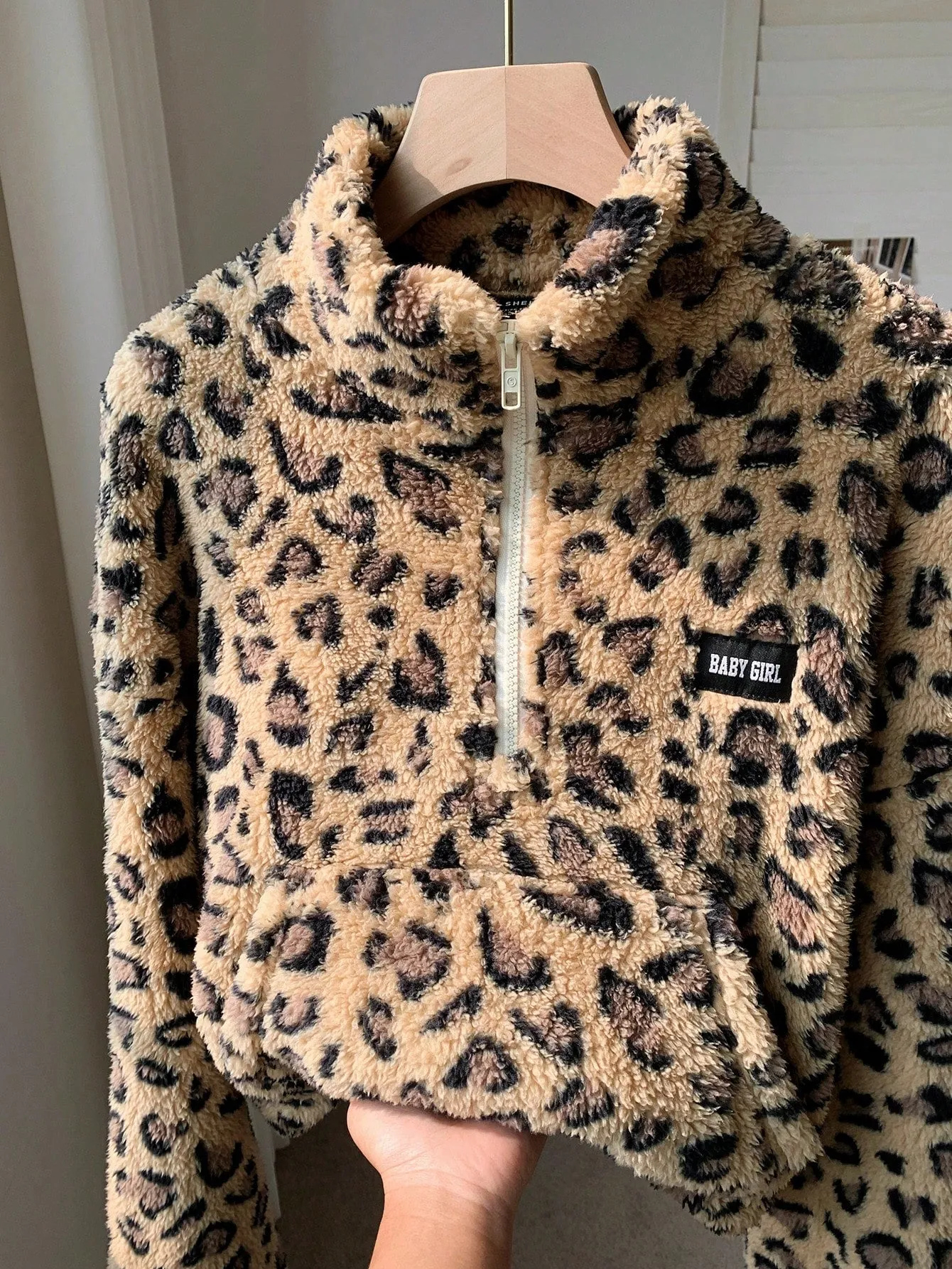 Comfortcana Leopard Faux Fur Women's Casual Letter Graphic Pullover Sweatshirt, Autumn/Winter