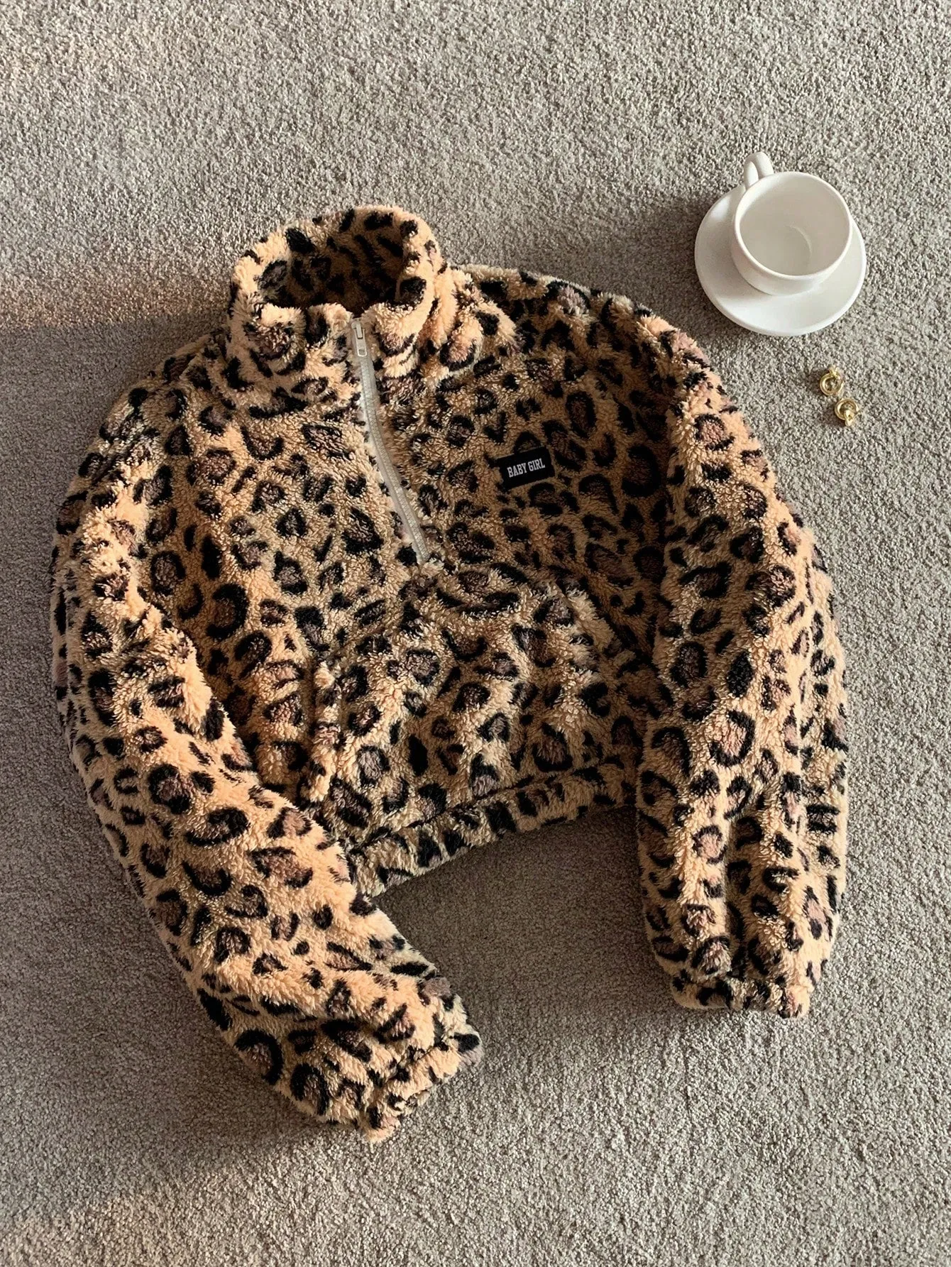 Comfortcana Leopard Faux Fur Women's Casual Letter Graphic Pullover Sweatshirt, Autumn/Winter