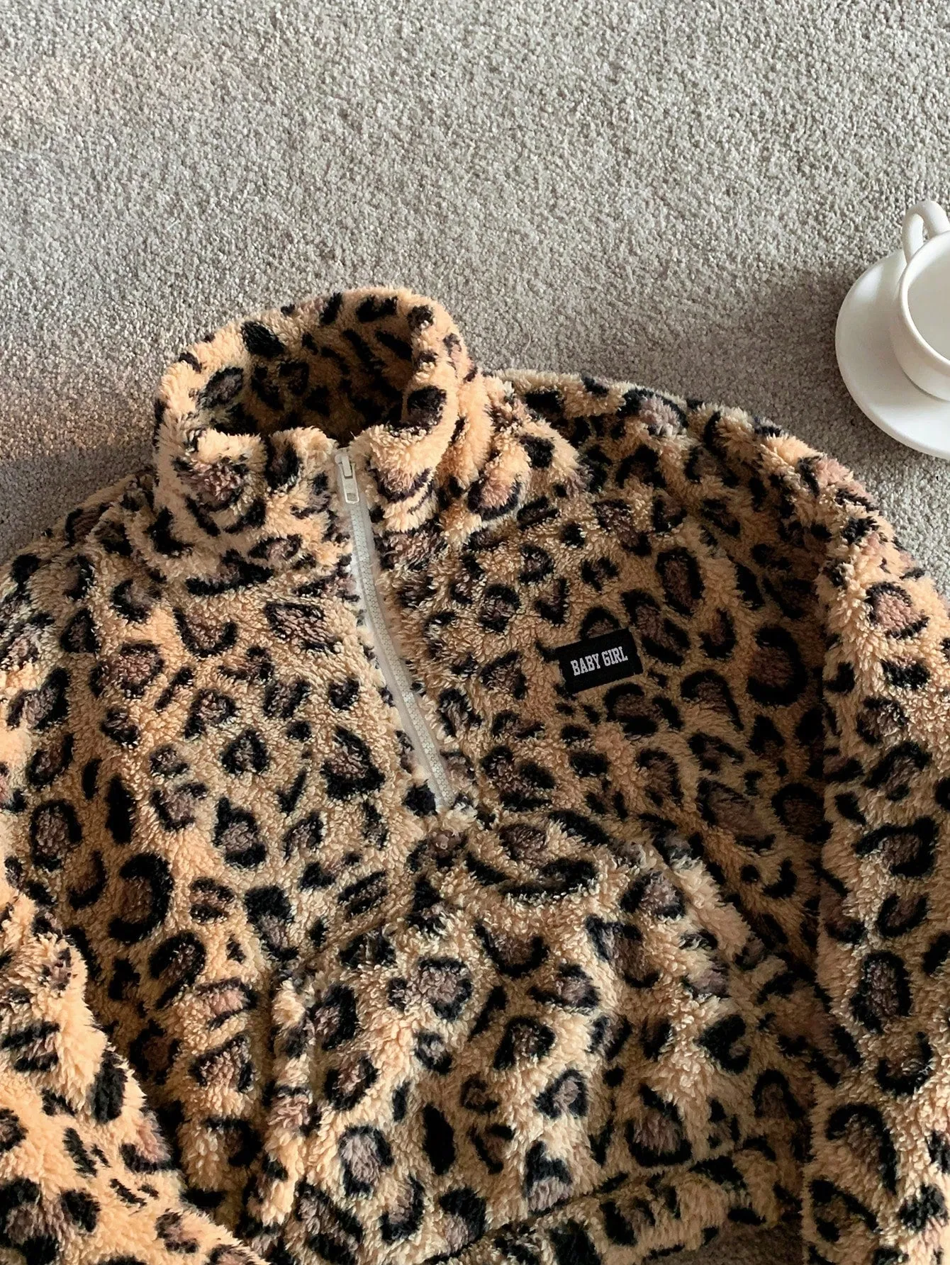 Comfortcana Leopard Faux Fur Women's Casual Letter Graphic Pullover Sweatshirt, Autumn/Winter