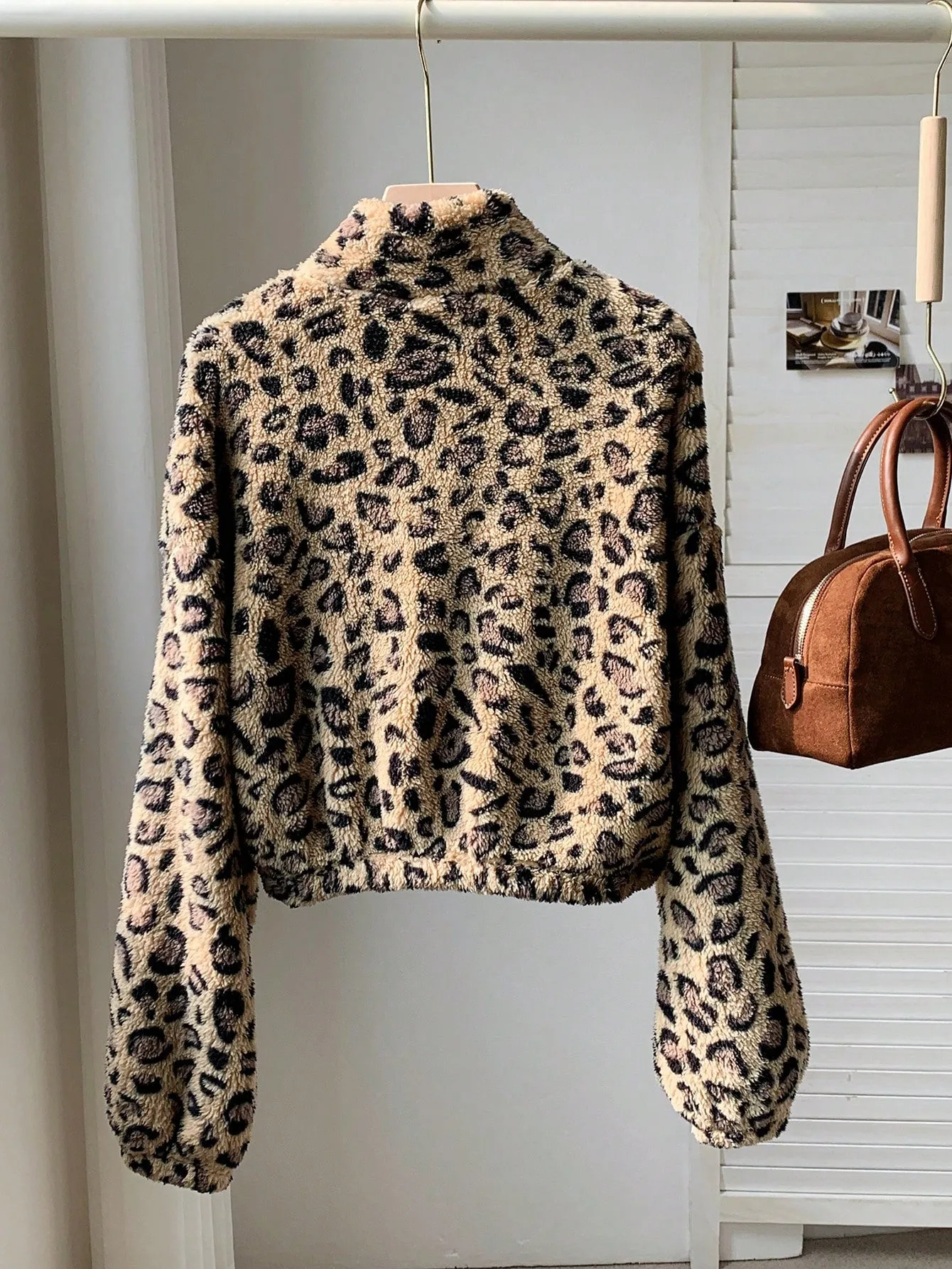 Comfortcana Leopard Faux Fur Women's Casual Letter Graphic Pullover Sweatshirt, Autumn/Winter