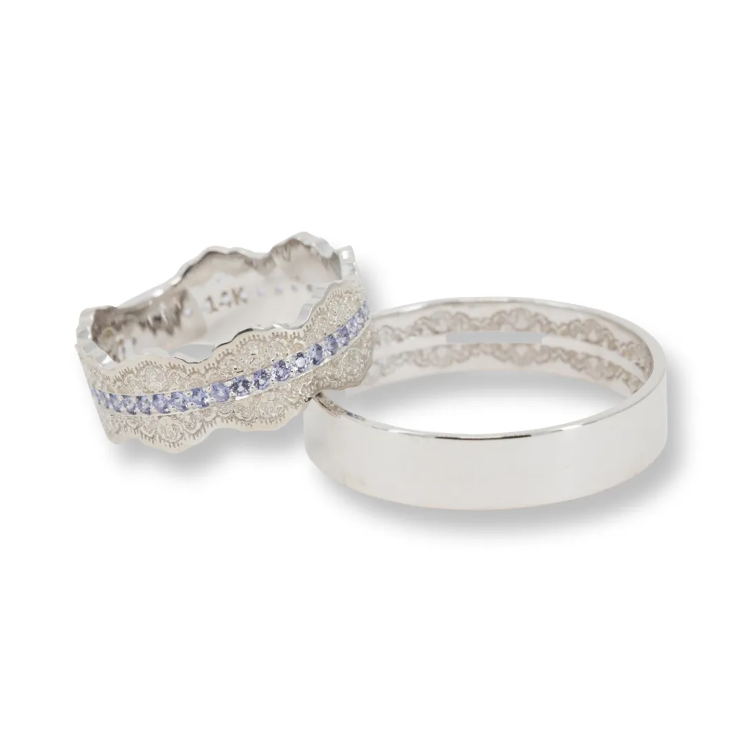 Couples Matching Esme Lace Wedding Ring Set with Tanzanite Gemstones