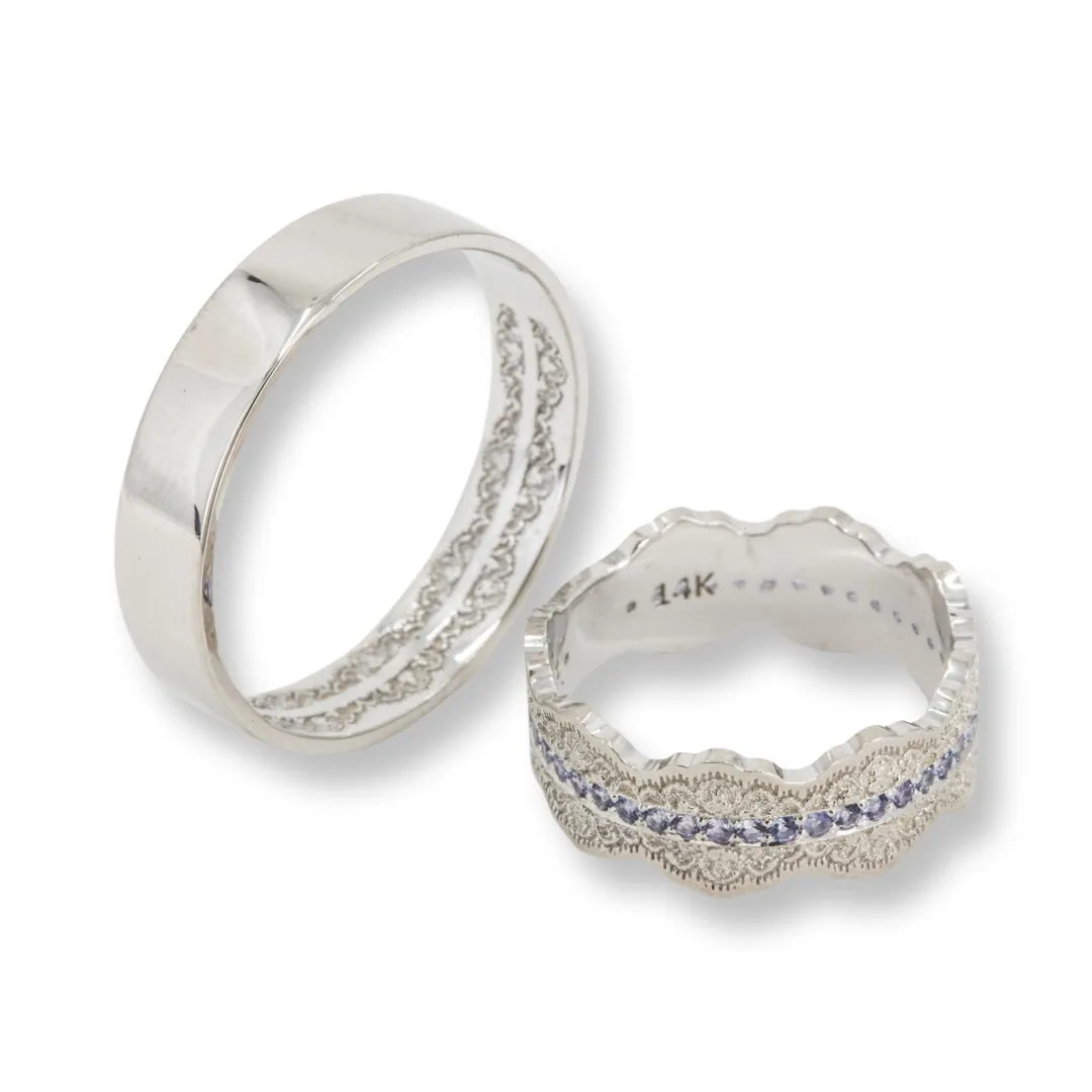 Couples Matching Esme Lace Wedding Ring Set with Tanzanite Gemstones
