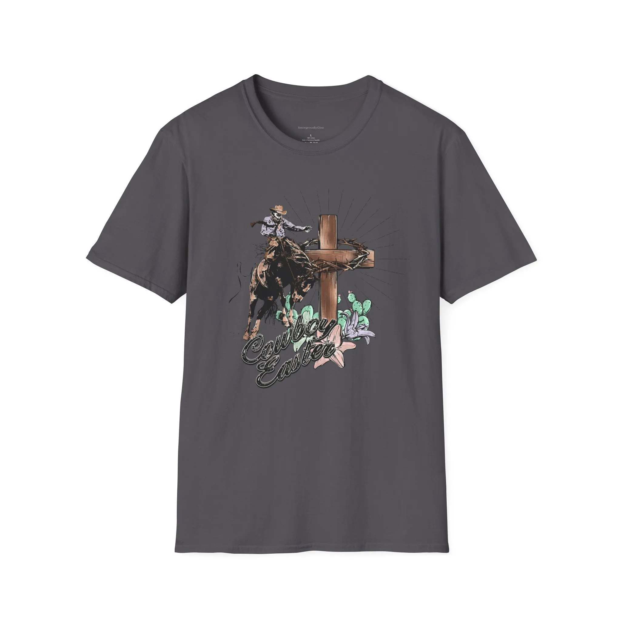 Cowboy Easter, Bucking Horse Tee, Cross, Softstyle T-Shirt