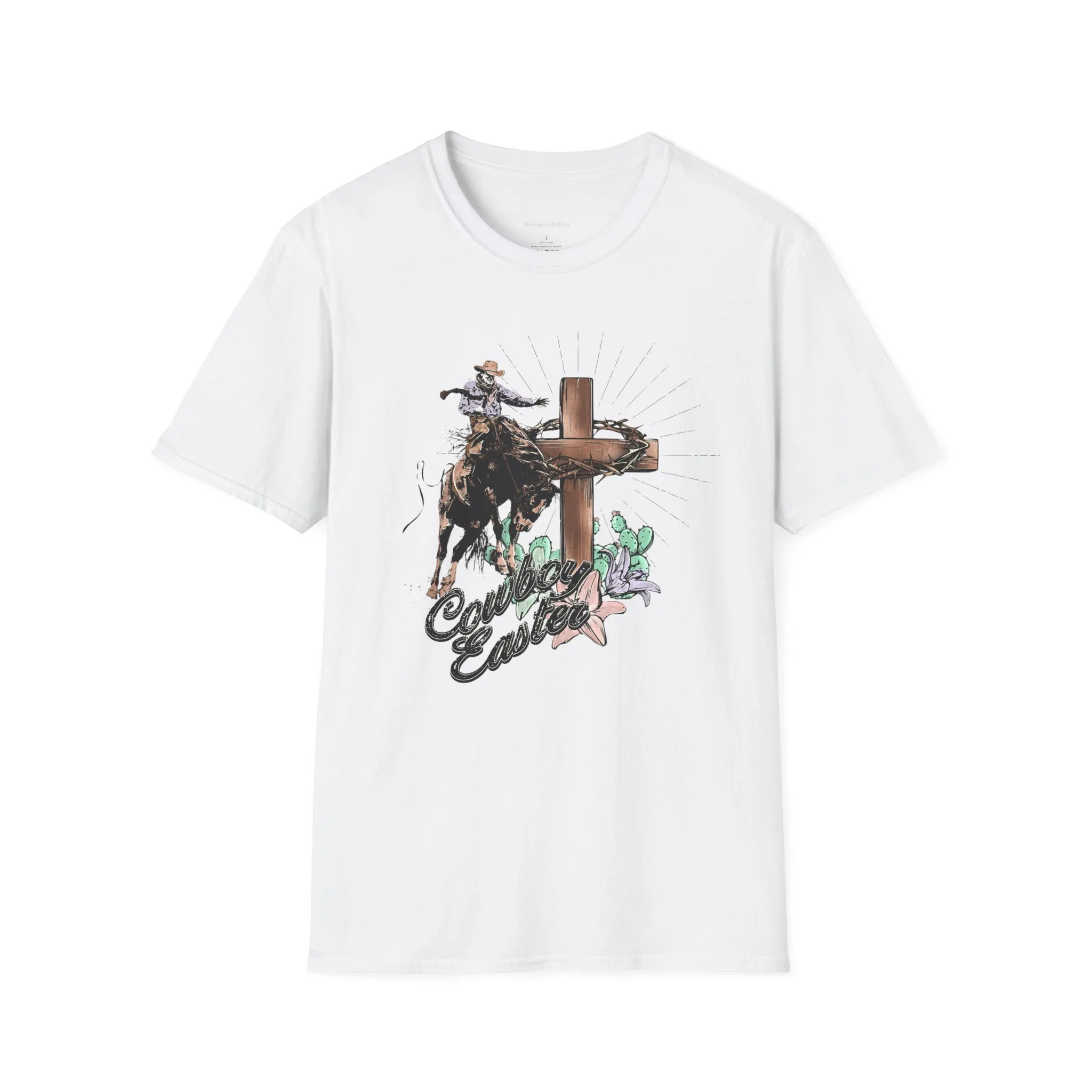 Cowboy Easter, Bucking Horse Tee, Cross, Softstyle T-Shirt