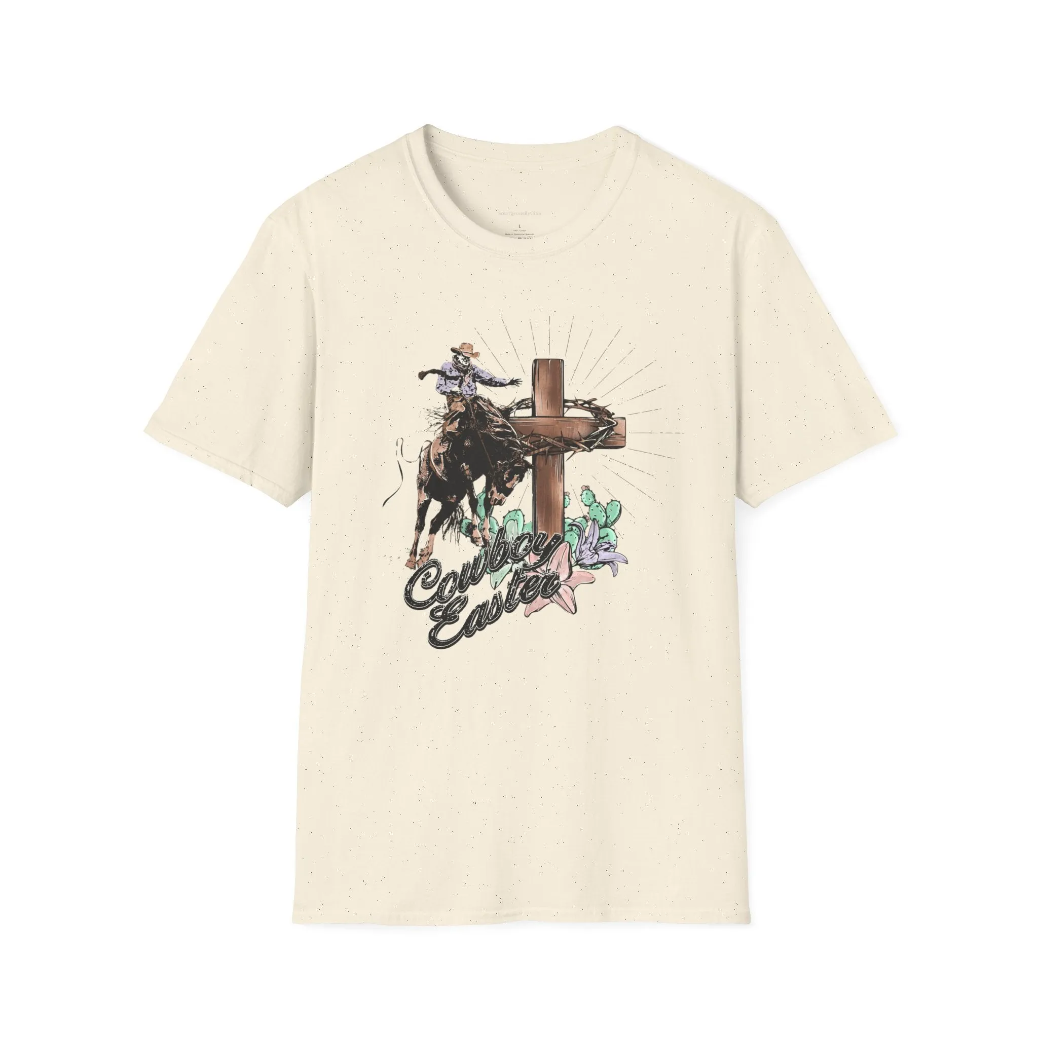Cowboy Easter, Bucking Horse Tee, Cross, Softstyle T-Shirt