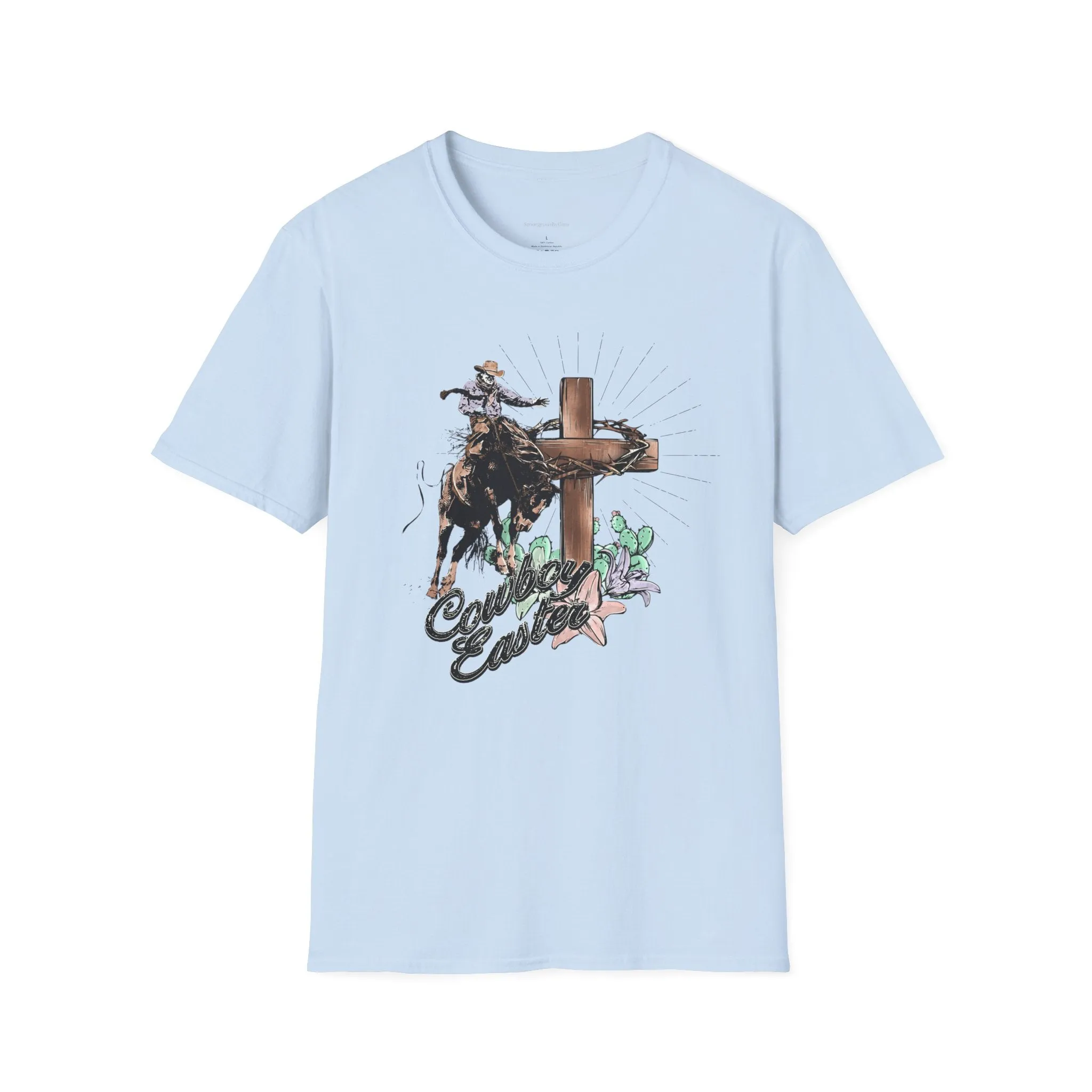 Cowboy Easter, Bucking Horse Tee, Cross, Softstyle T-Shirt