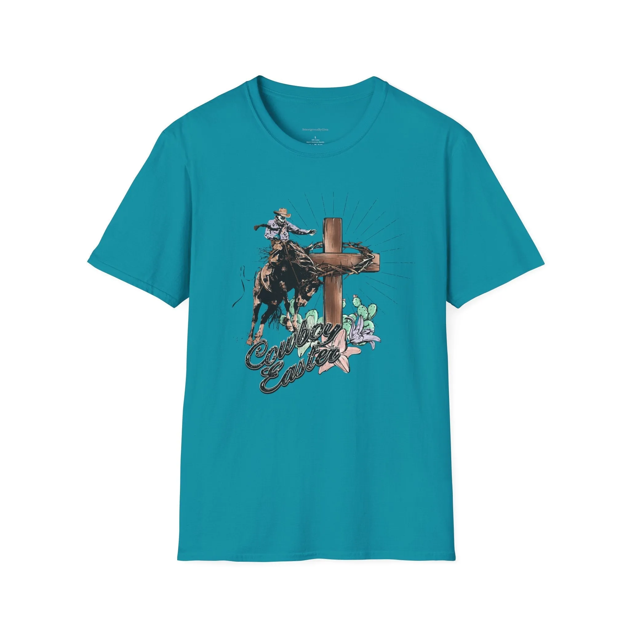 Cowboy Easter, Bucking Horse Tee, Cross, Softstyle T-Shirt