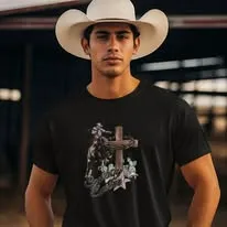 Cowboy Easter, Bucking Horse Tee, Cross, Softstyle T-Shirt