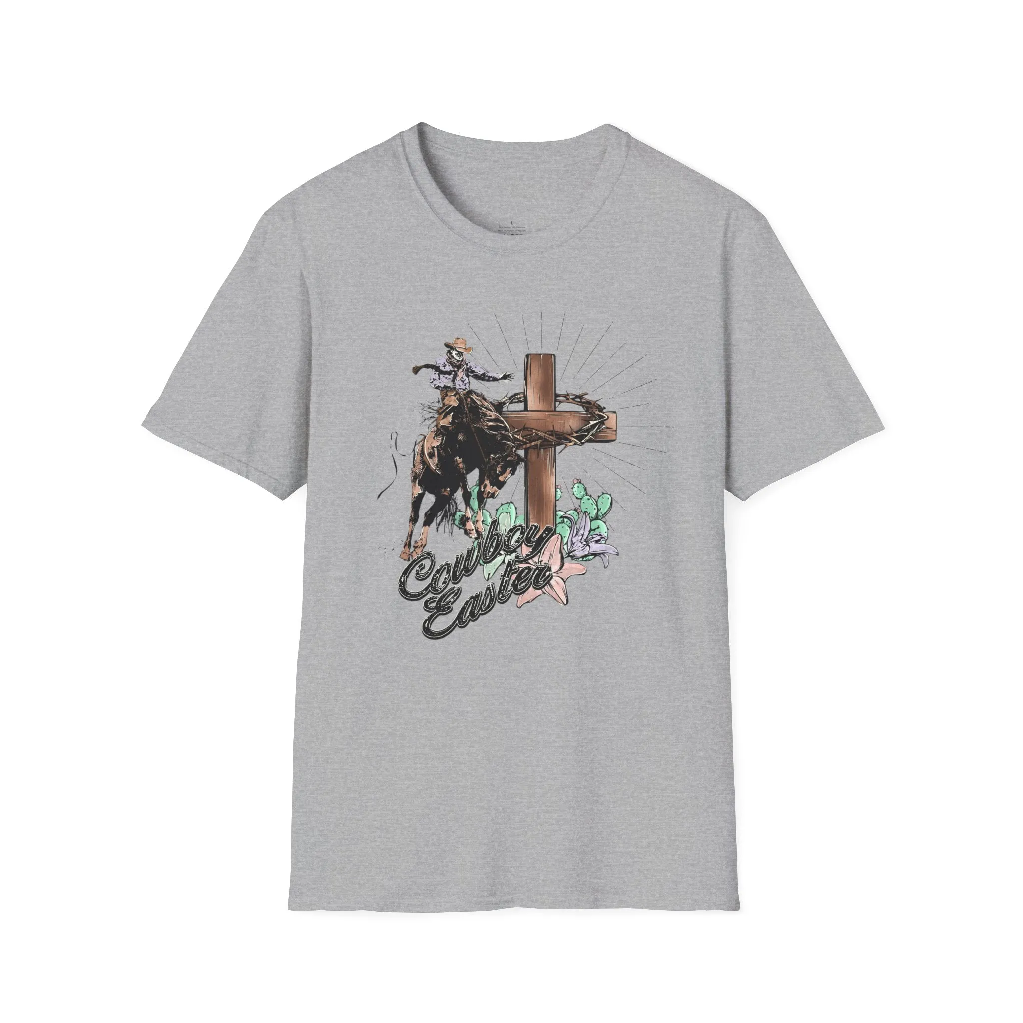 Cowboy Easter, Bucking Horse Tee, Cross, Softstyle T-Shirt