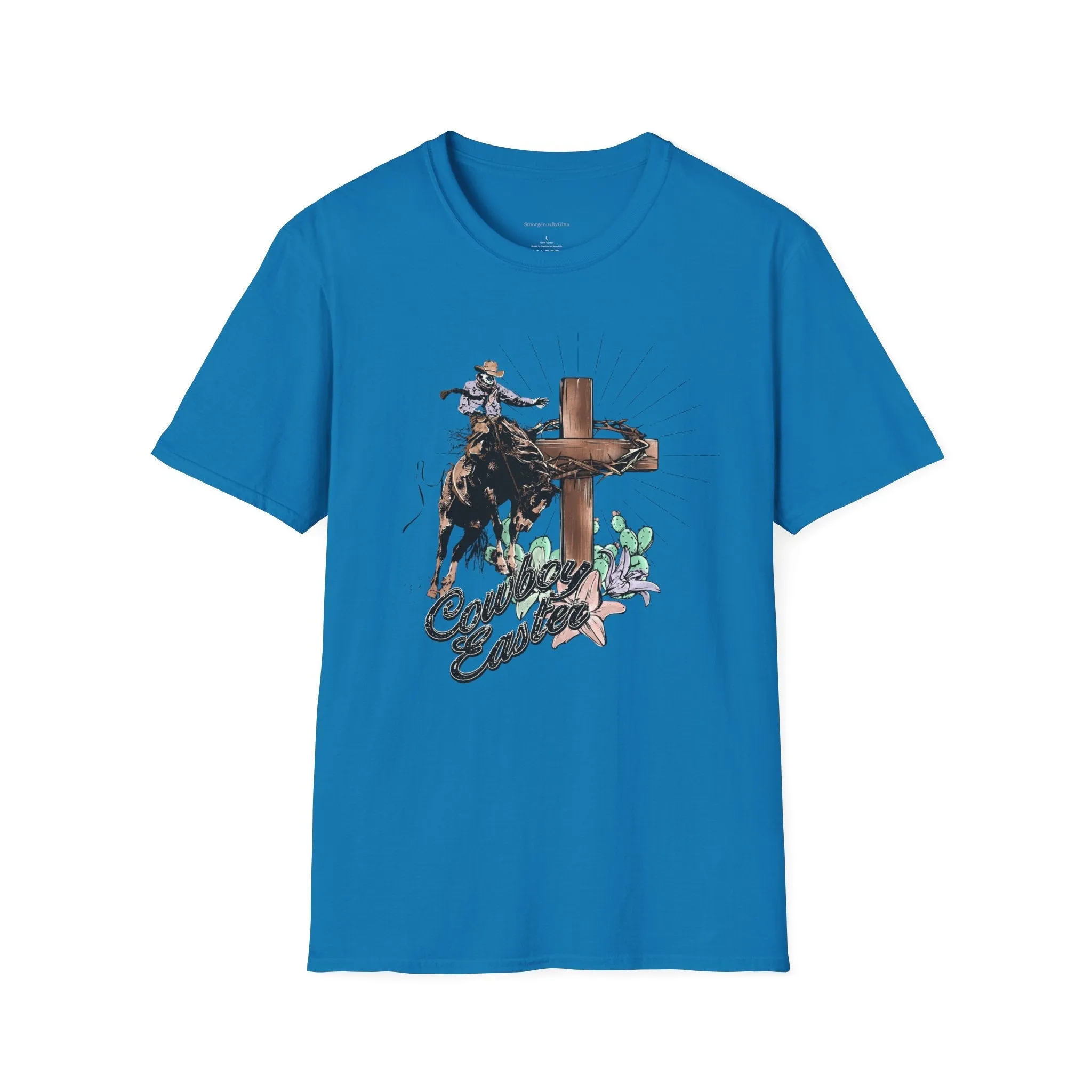 Cowboy Easter, Bucking Horse Tee, Cross, Softstyle T-Shirt