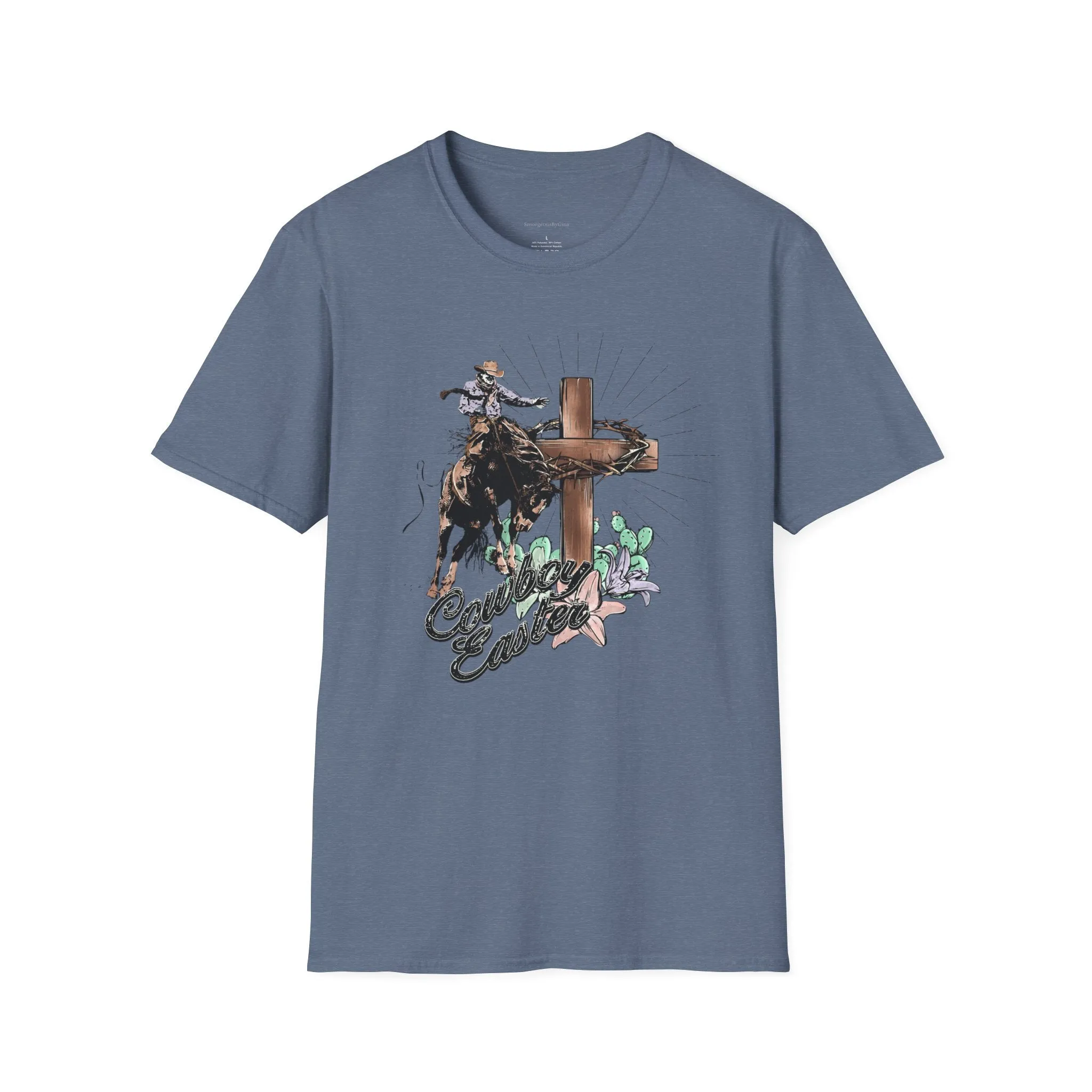 Cowboy Easter, Bucking Horse Tee, Cross, Softstyle T-Shirt