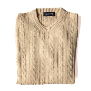 Cream Cotton/Linen Cable Knit Crewneck