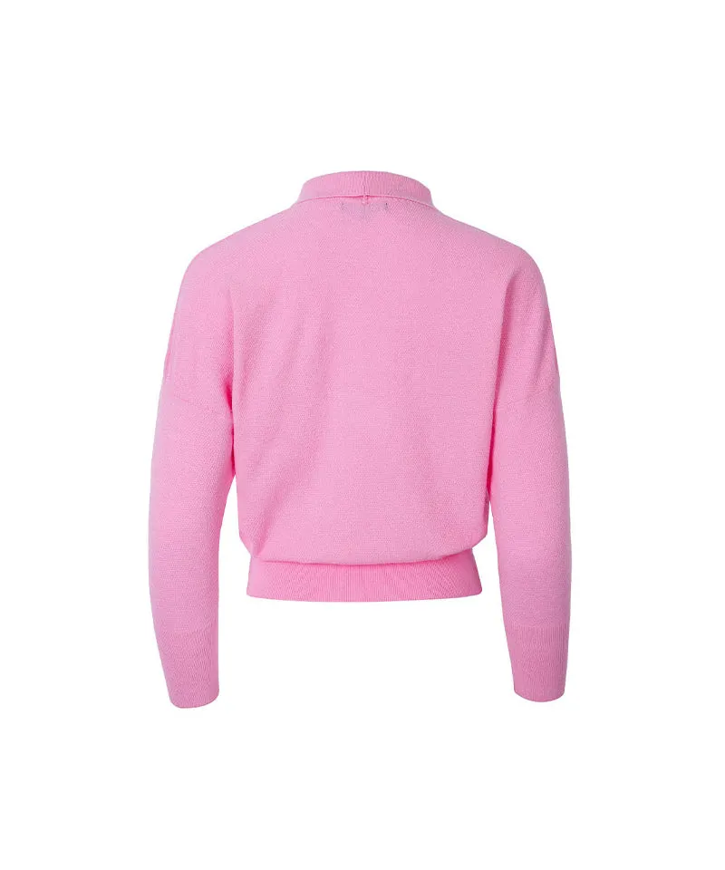 CREVE NINE: Loose Fit Modified Embroidered Collar Knit - Light Pink