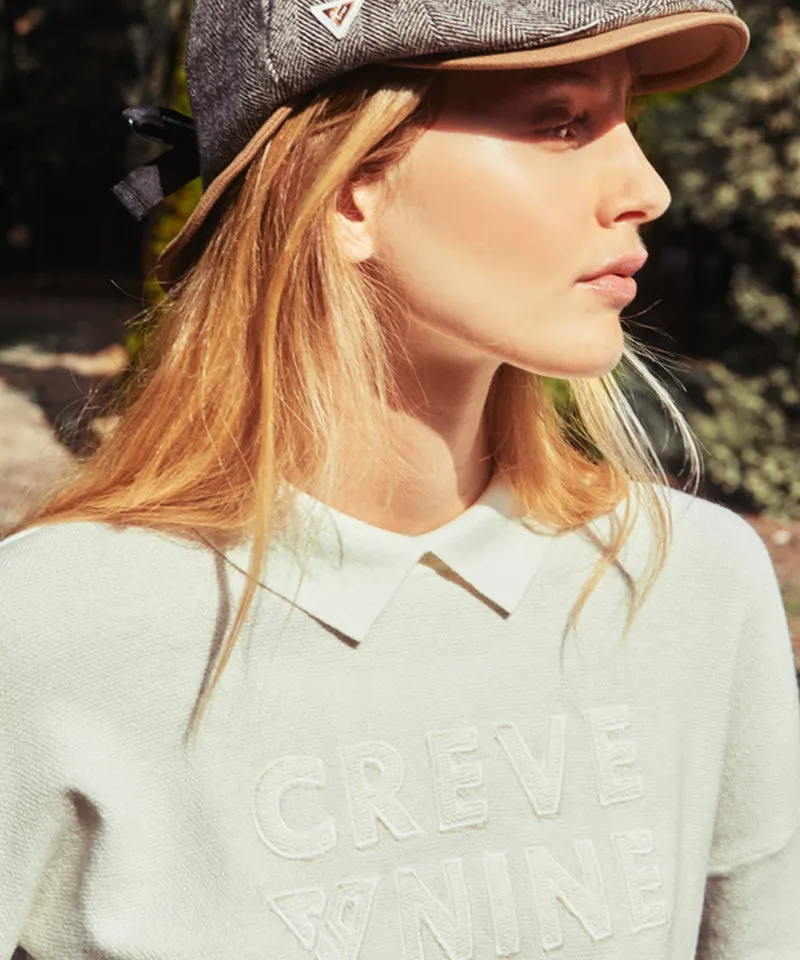 CREVE NINE: Loose Fit Modified Embroidered Collar Knit - White