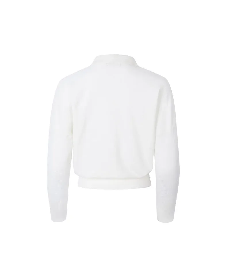 CREVE NINE: Loose Fit Modified Embroidered Collar Knit - White