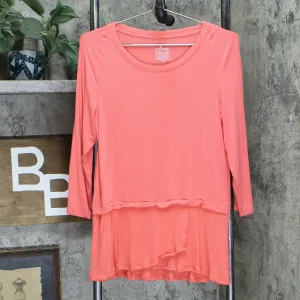 Cuddl Duds Softwear Stretch 3/4 Sleeve Peplum Top Coral Glow Small