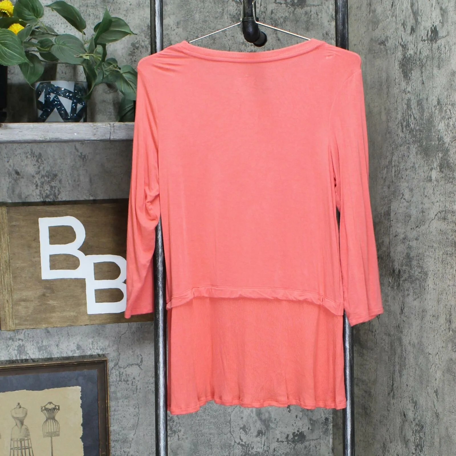 Cuddl Duds Softwear Stretch 3/4 Sleeve Peplum Top Coral Glow Small