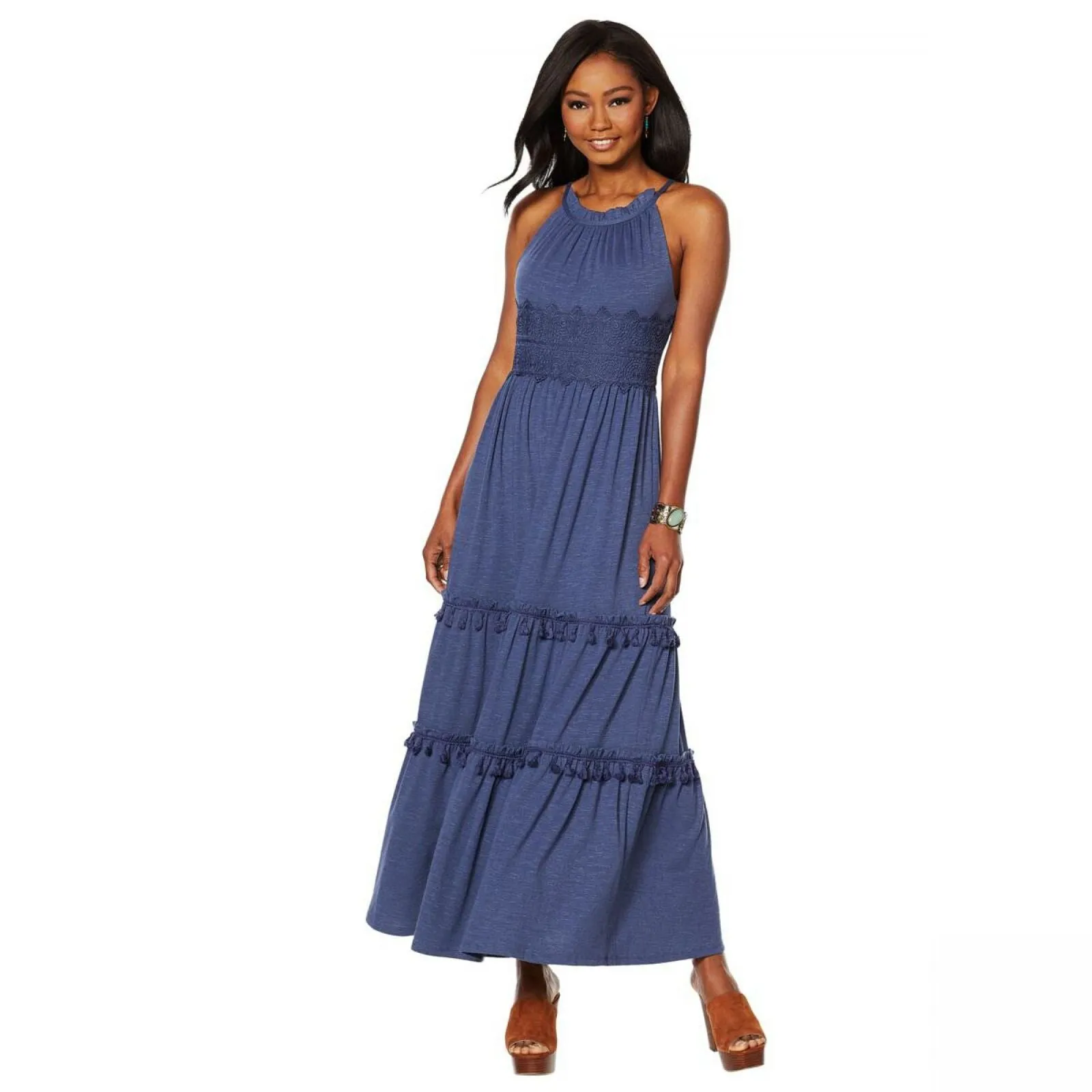 Curations Women's Sleeveless Maxi Dress With Lace Trim