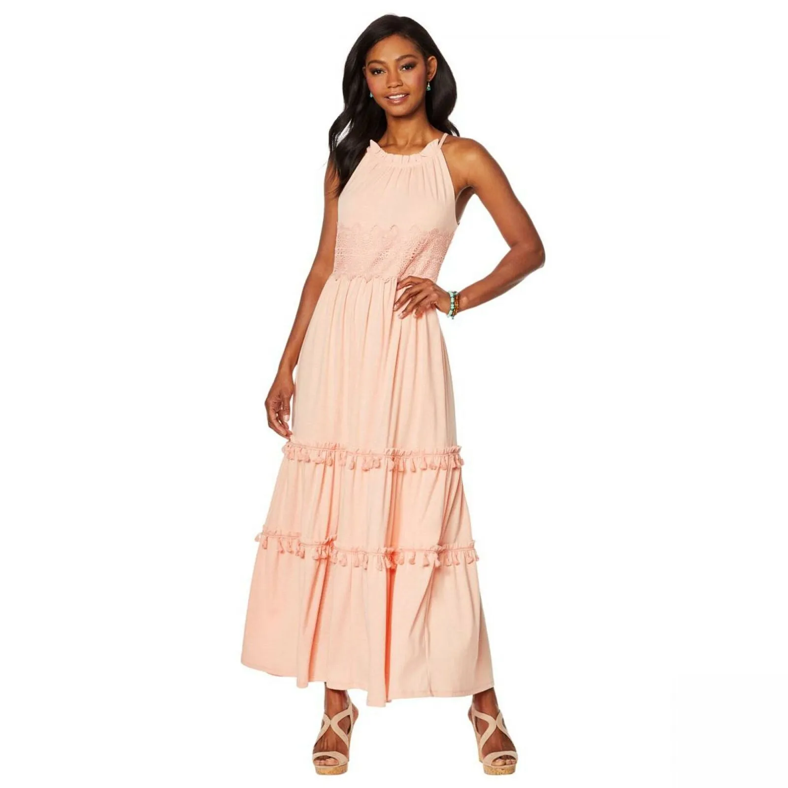 Curations Women's Sleeveless Maxi Dress With Lace Trim