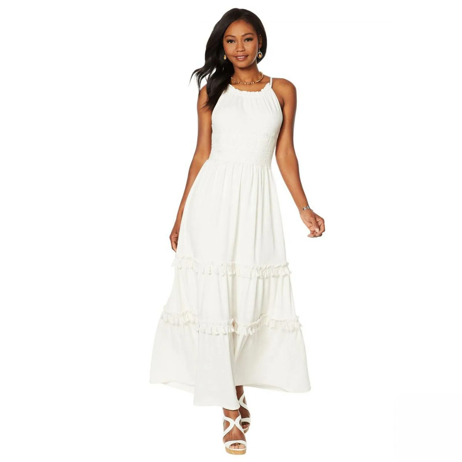 Curations Women's Sleeveless Maxi Dress With Lace Trim