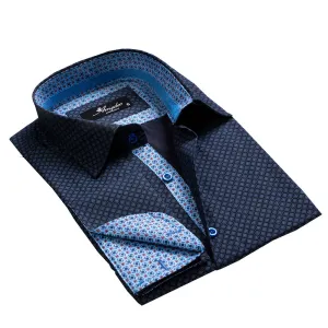 Dark Light Blue Mens Slim Fit French Cuff Shirts with Cufflink Holes - Casual and Formal