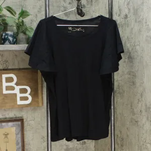 DG2 by Diane Gilman Women's Flutter Sleeve T-Shirt Black Plus 1X