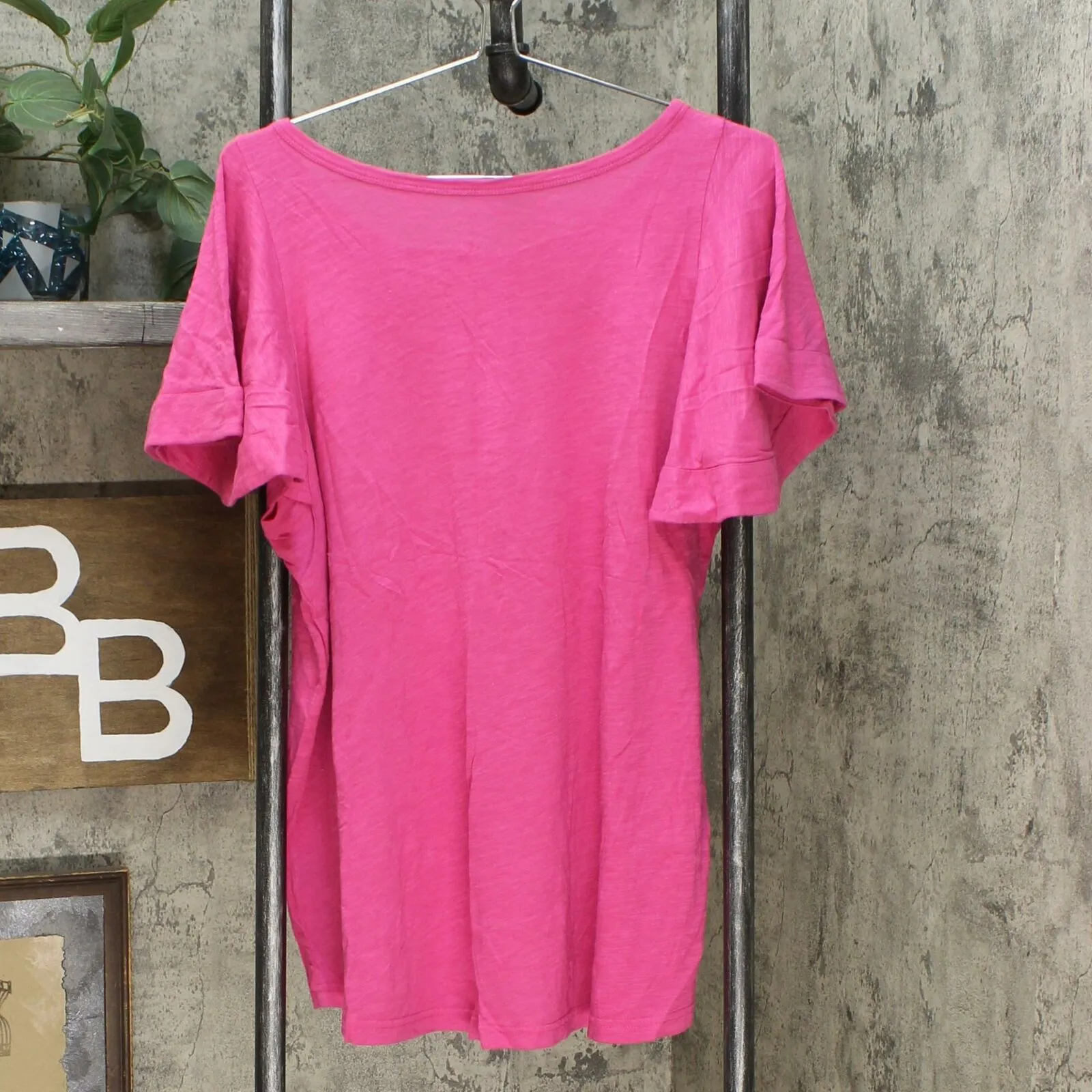 DG2 by Diane Gilman Women's Hi Low Flutter Sleeve T-Shirt Pink XL