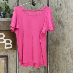 DG2 by Diane Gilman Women's Hi Low Flutter Sleeve T-Shirt Pink XL