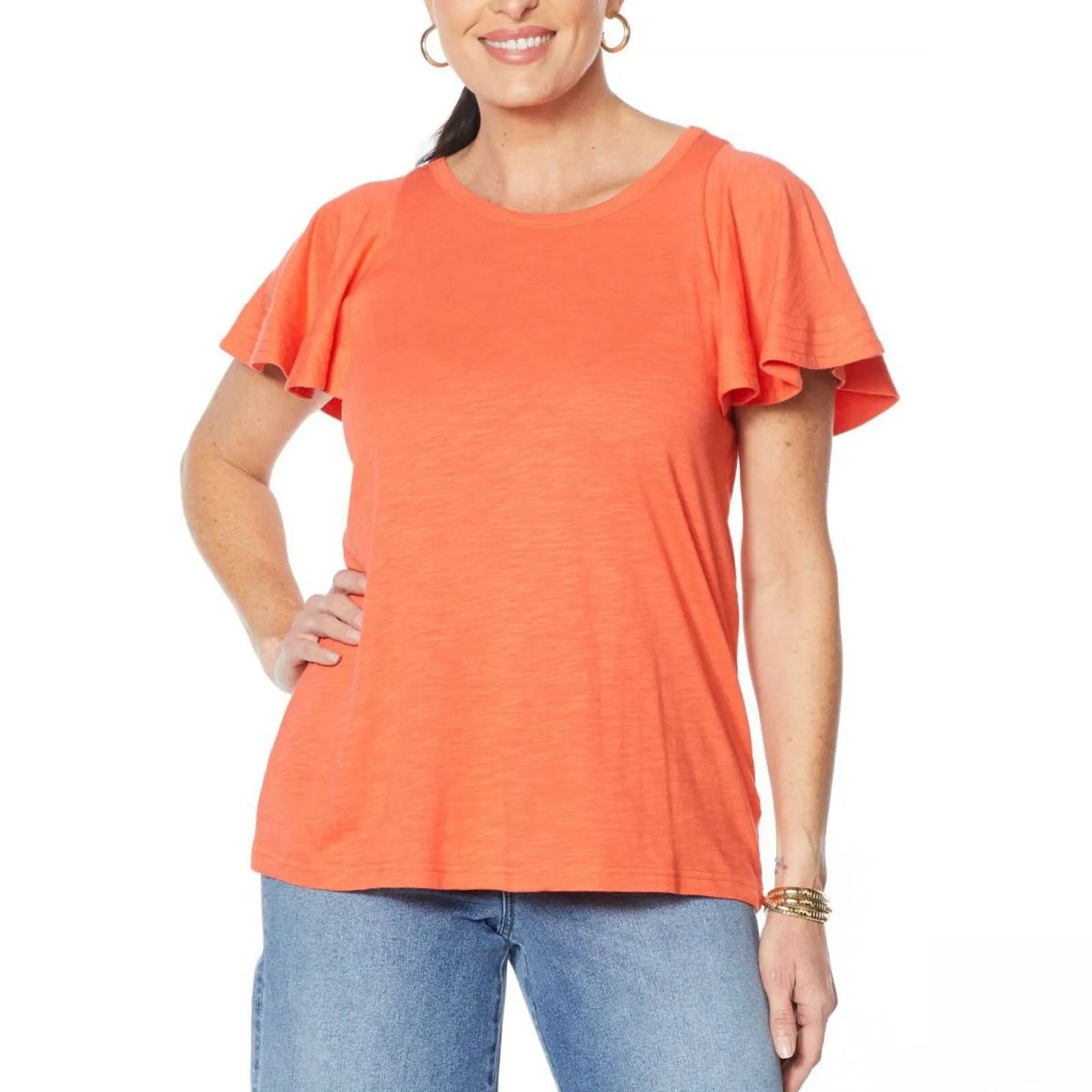 DG2 by Diane Gilman Women's Hi Low Flutter Sleeve T-Shirt