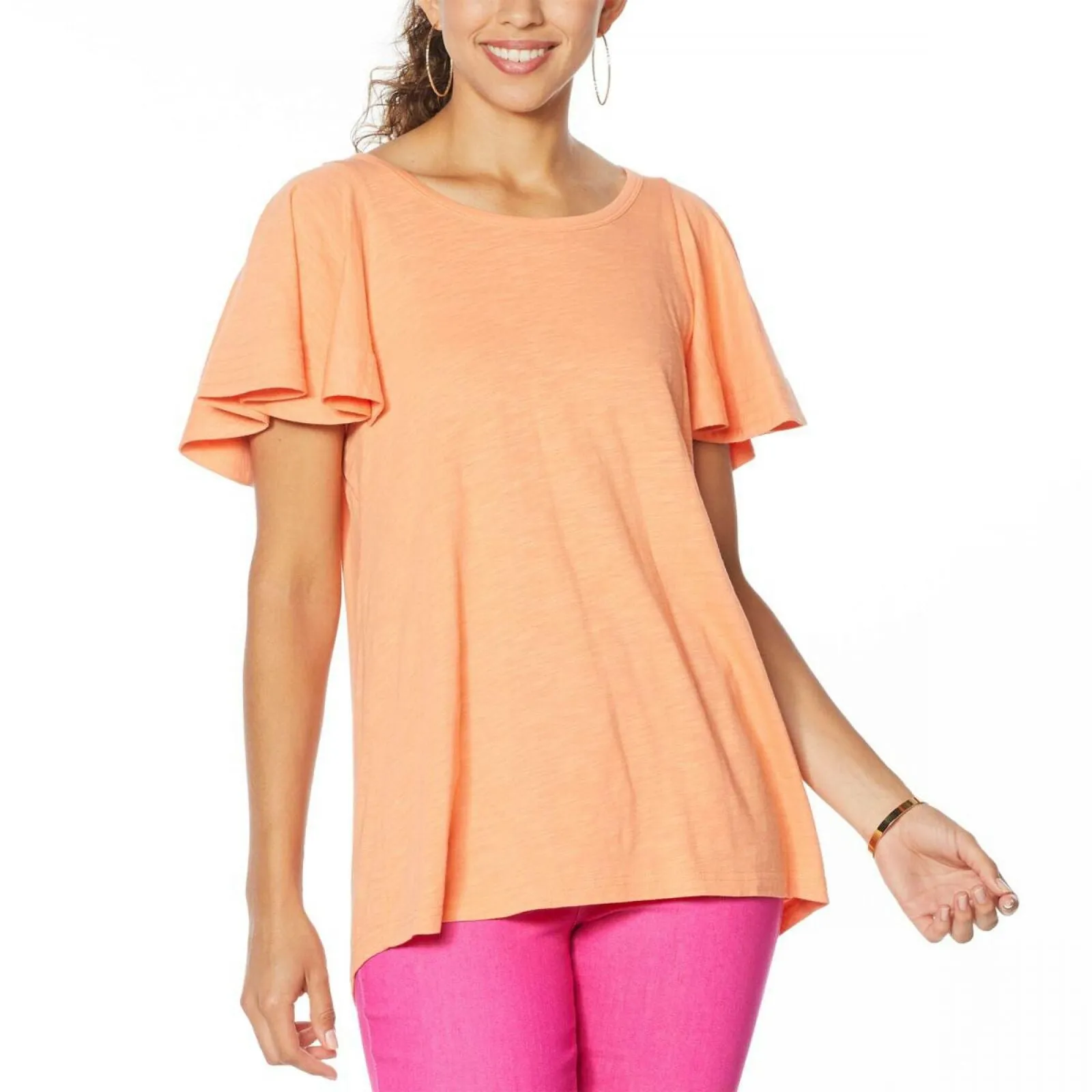 DG2 by Diane Gilman Women's Hi Low Flutter Sleeve T-Shirt
