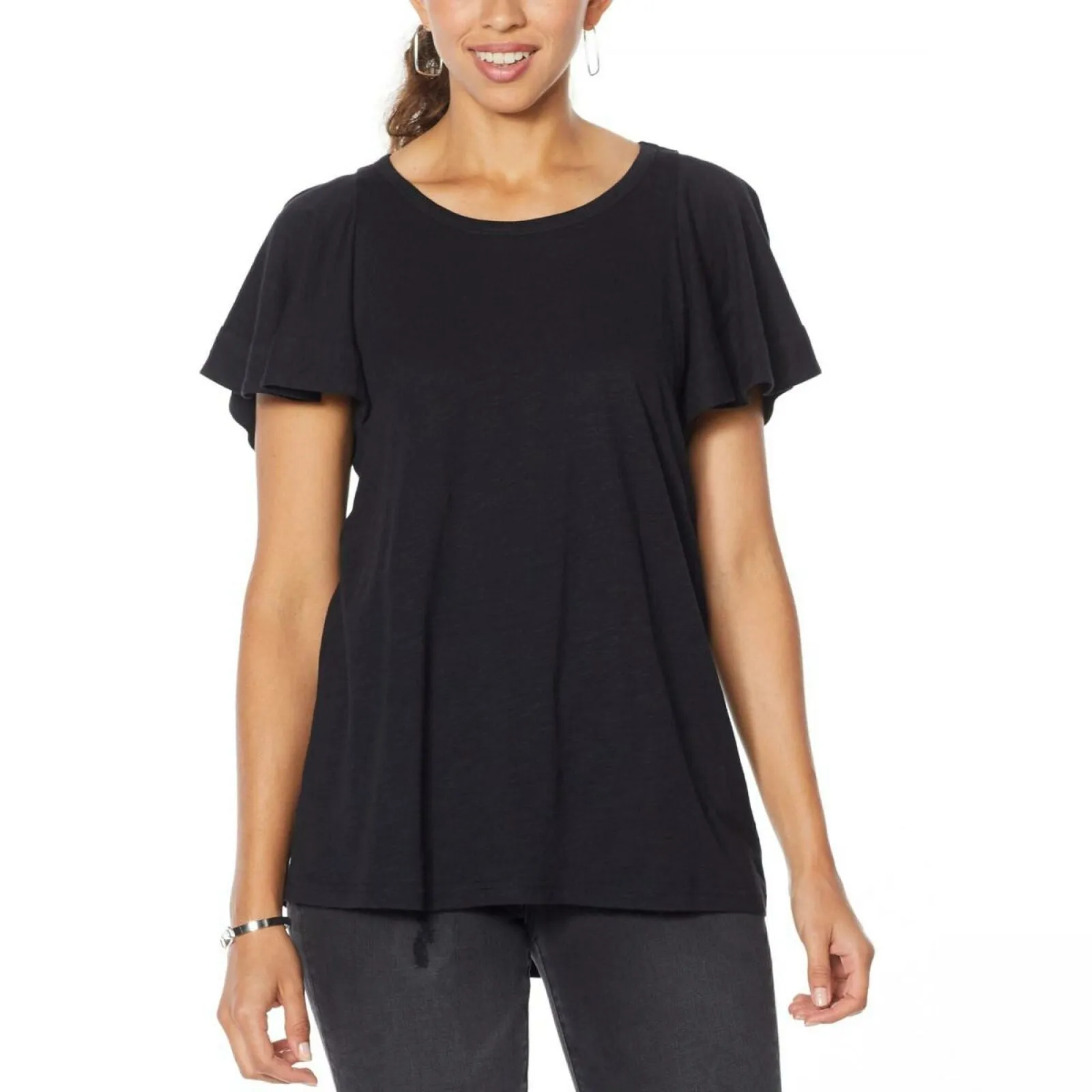DG2 by Diane Gilman Women's Hi Low Flutter Sleeve T-Shirt