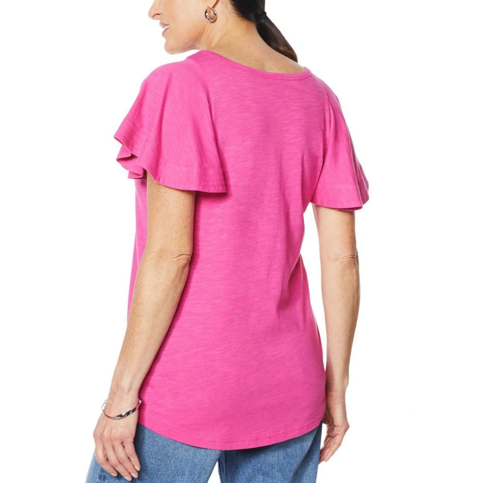 DG2 by Diane Gilman Women's Hi Low Flutter Sleeve T-Shirt