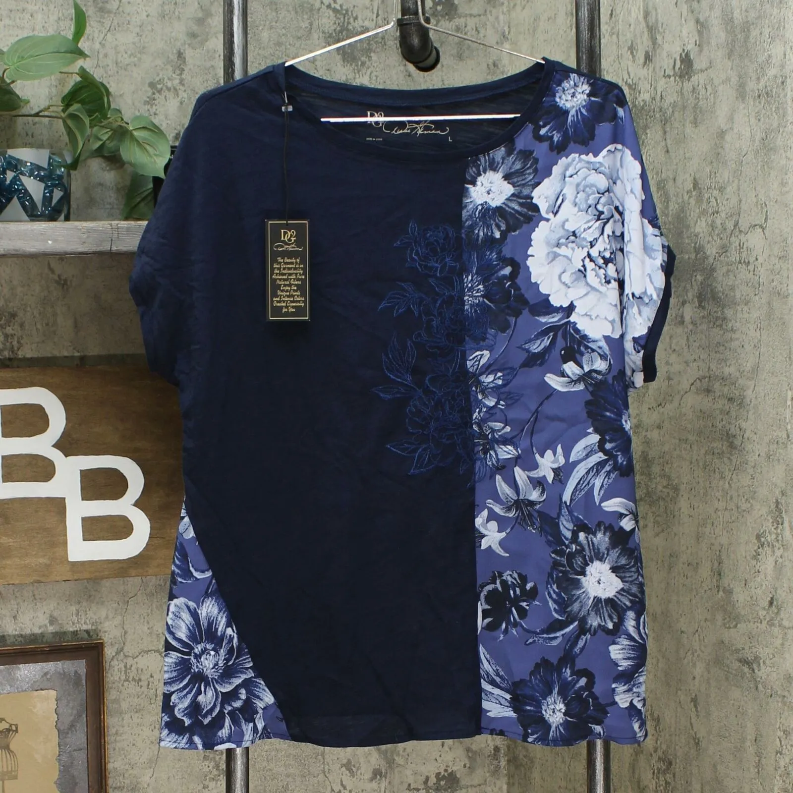 DG2 by Diane Gilman Women's Mixed Media Embroidered Front Seam Blouse
