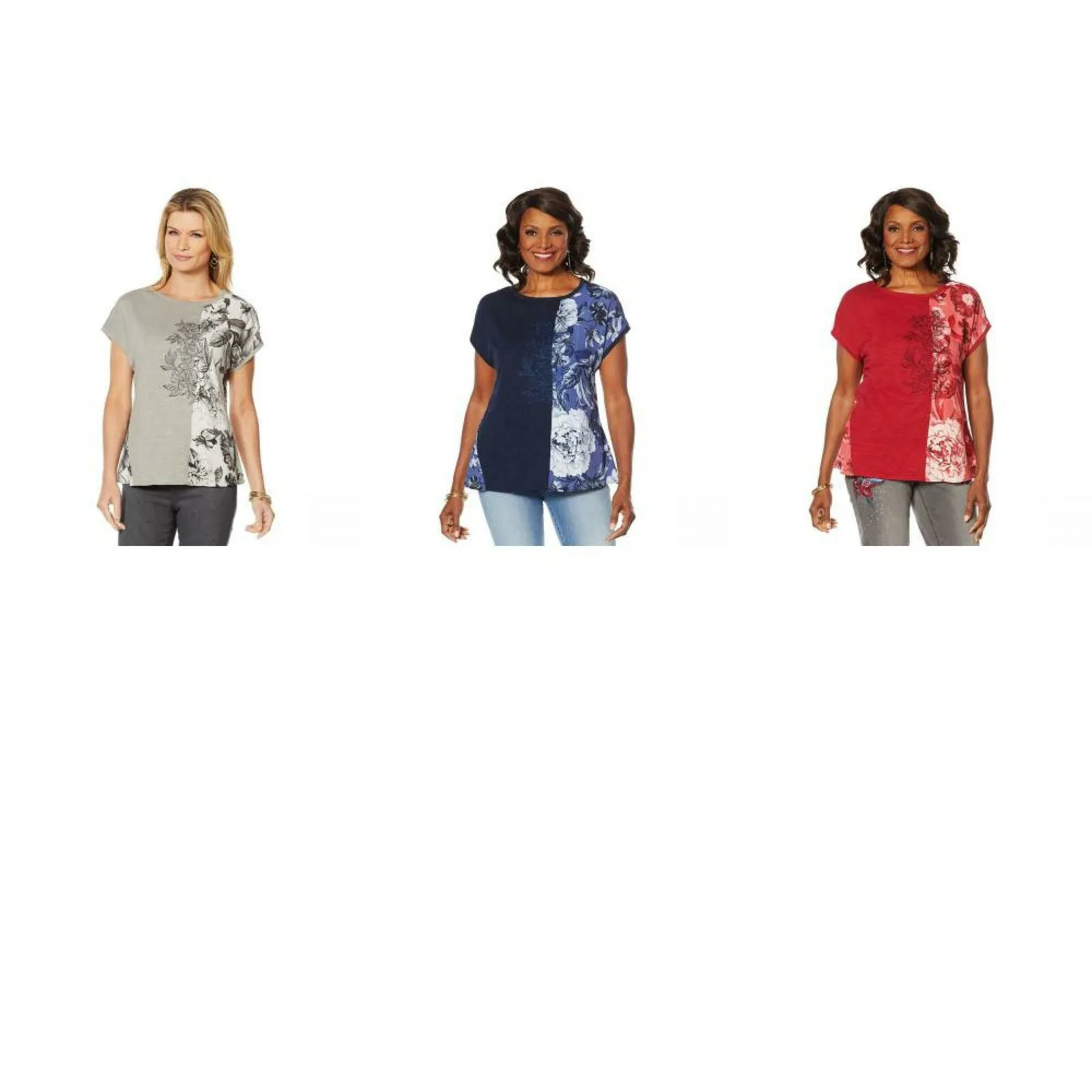 DG2 by Diane Gilman Women's Mixed Media Embroidered Front Seam Blouse