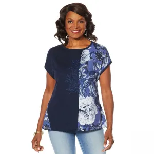 DG2 by Diane Gilman Women's Mixed Media Embroidered Front Seam Blouse