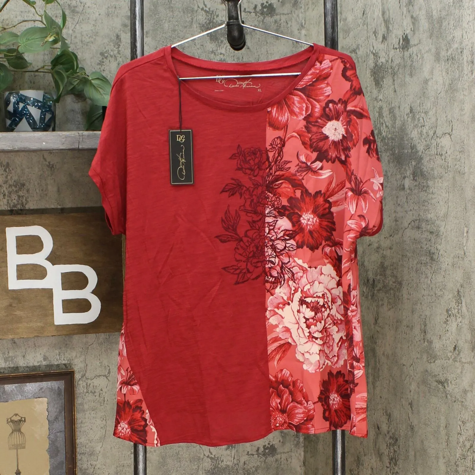DG2 by Diane Gilman Women's Mixed Media Embroidered Front Seam Blouse