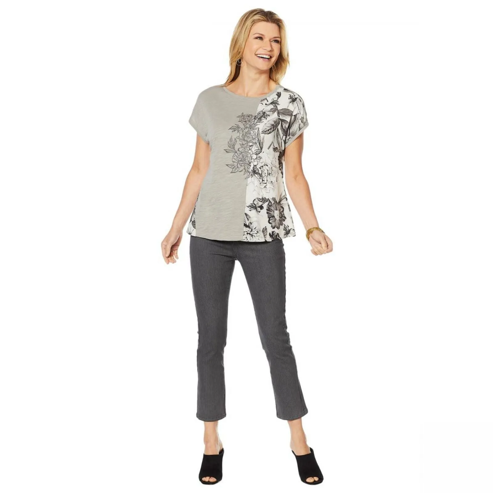DG2 by Diane Gilman Women's Mixed Media Embroidered Front Seam Blouse