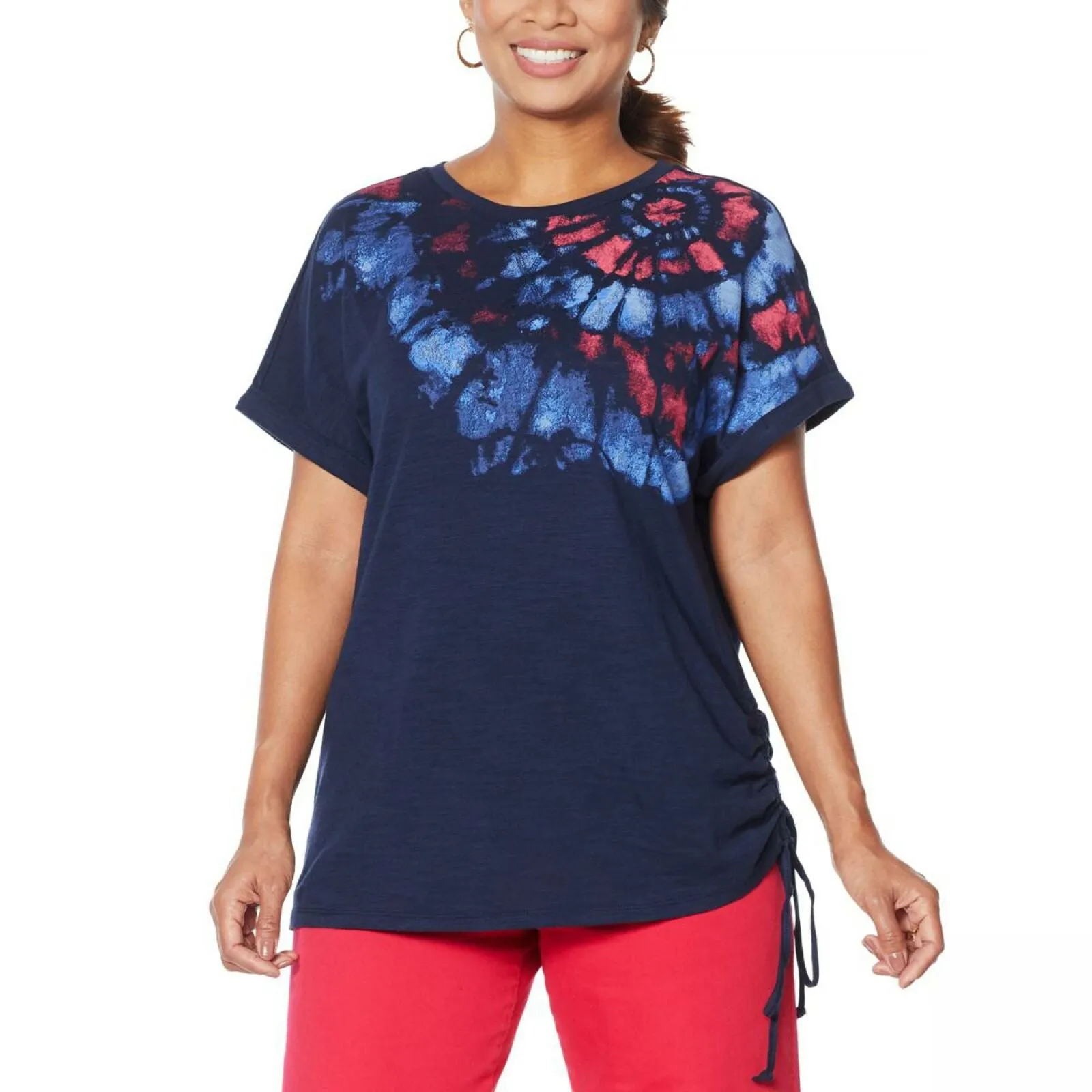 DG2 by Diane Gilman Women's Tie Dye Side T-Shirt Navy Large