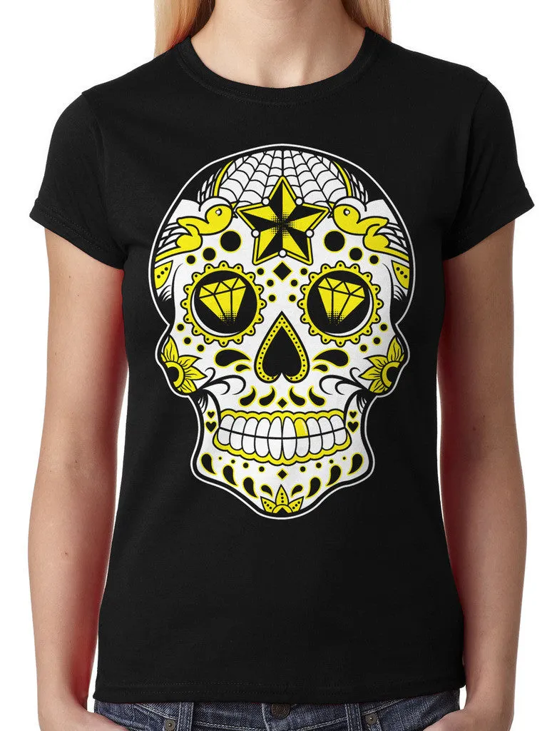 Dia De Los Muertos Sugar Skull Junior Ladies T-shirt